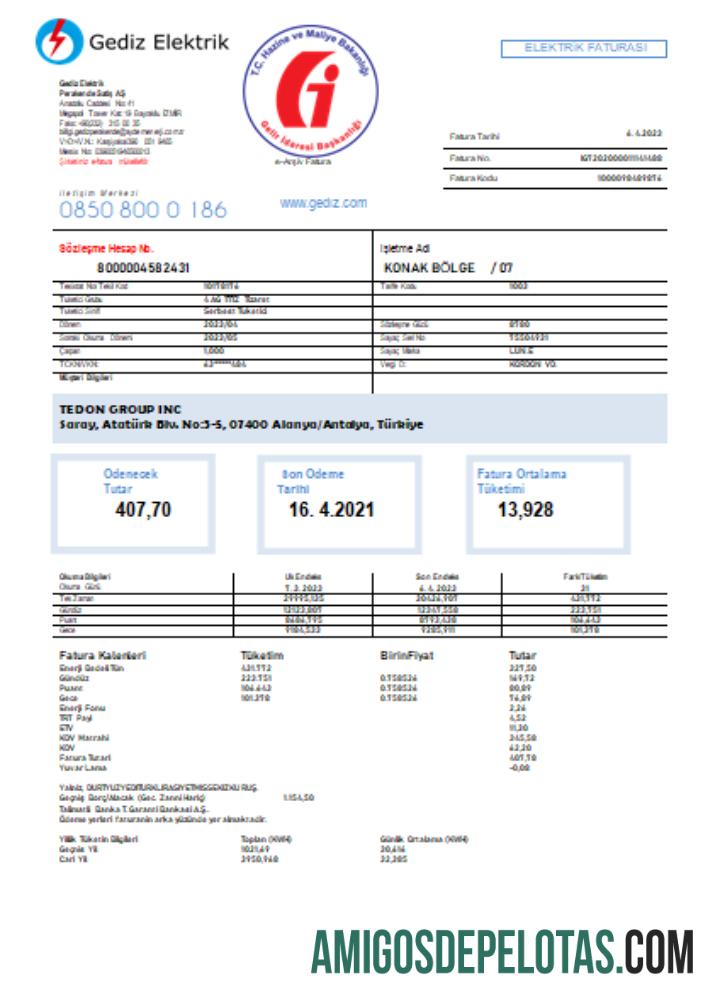 Projeto de lei de negócios de serviços públicos da Gediz Elektrik, SCR exemplo real